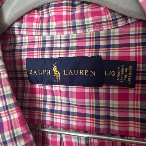 Ralph Lauren Button Down Shirt Men's L Non-Iron Pink Blue Green Plaid Vibrant - Picture 2 of 4
